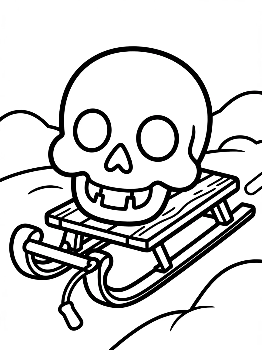 A skeleton sled with a happy skull design (cute).