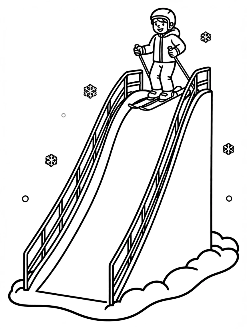 A ski jump ramp with a little skier.