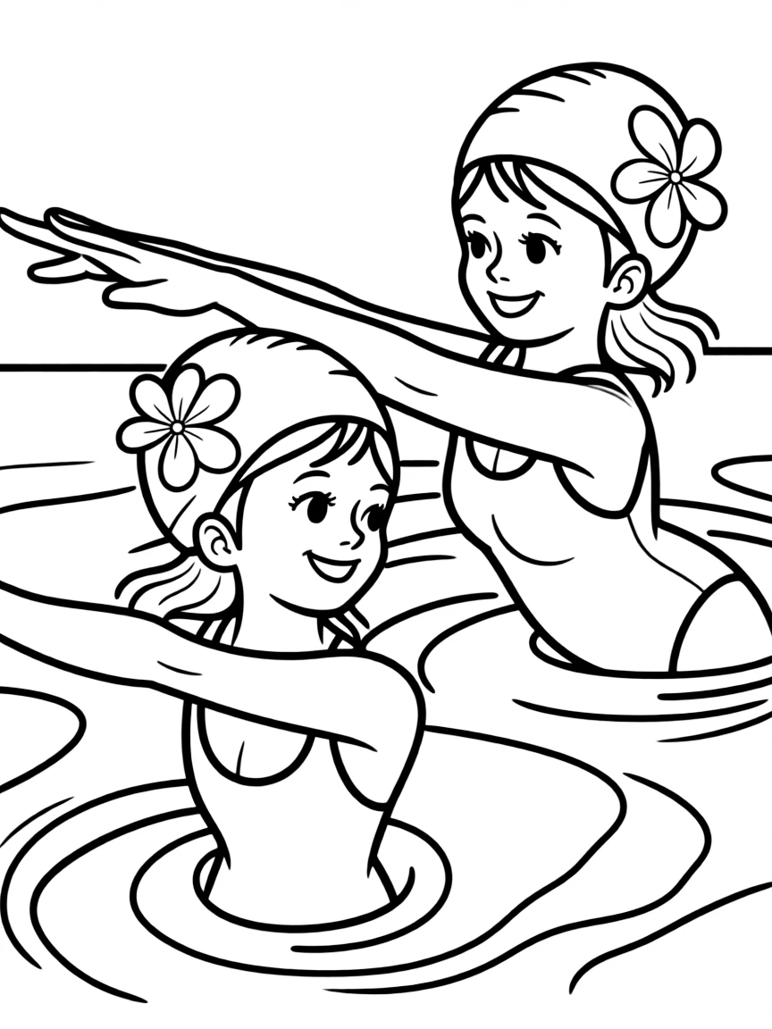 Synchronized swimming caps with flowers.