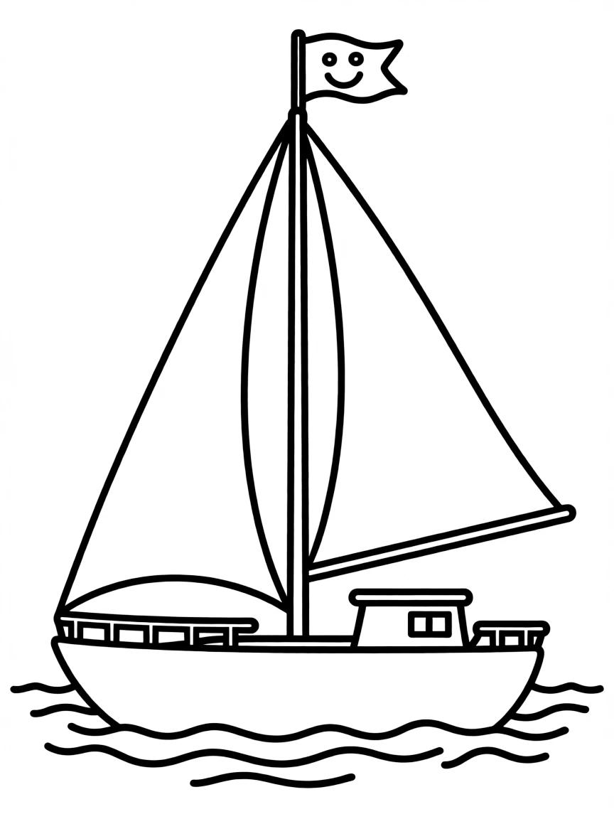 A sailboat with a happy flag.