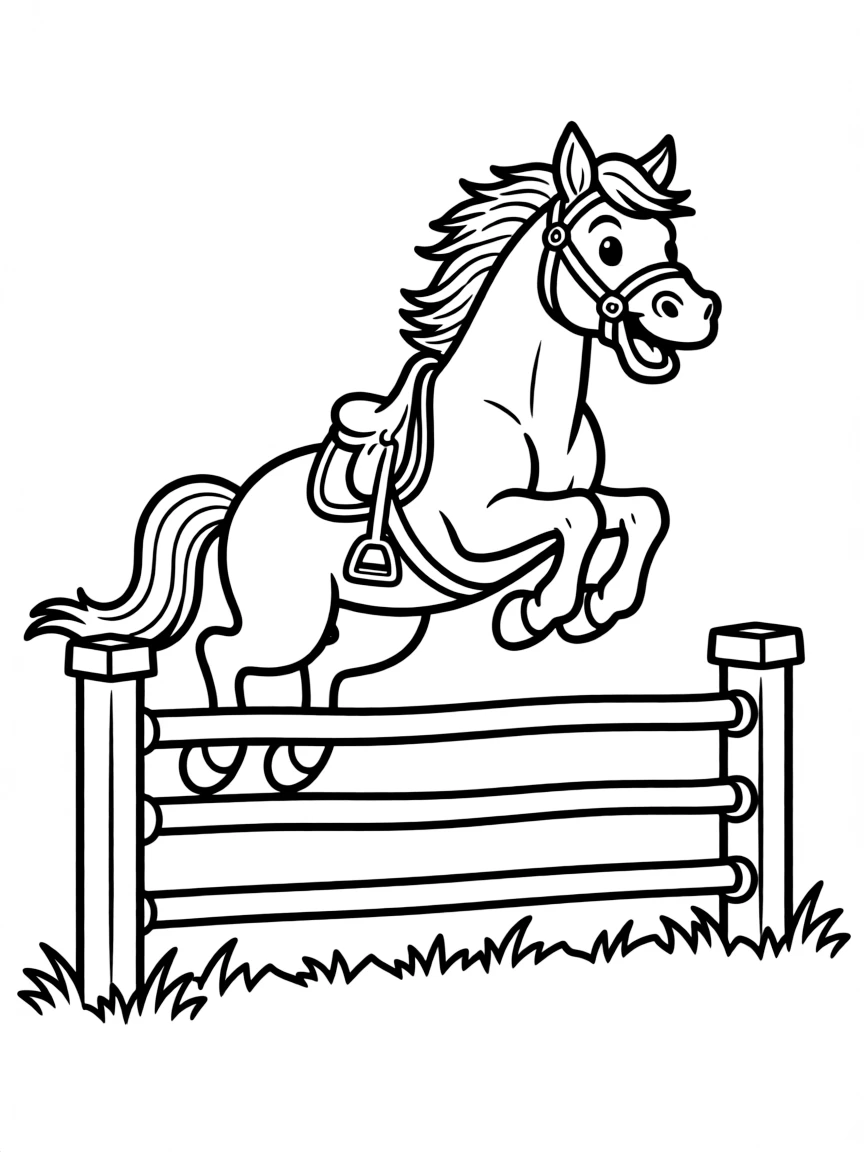 A show jumping hurdle with a happy horse outline.
