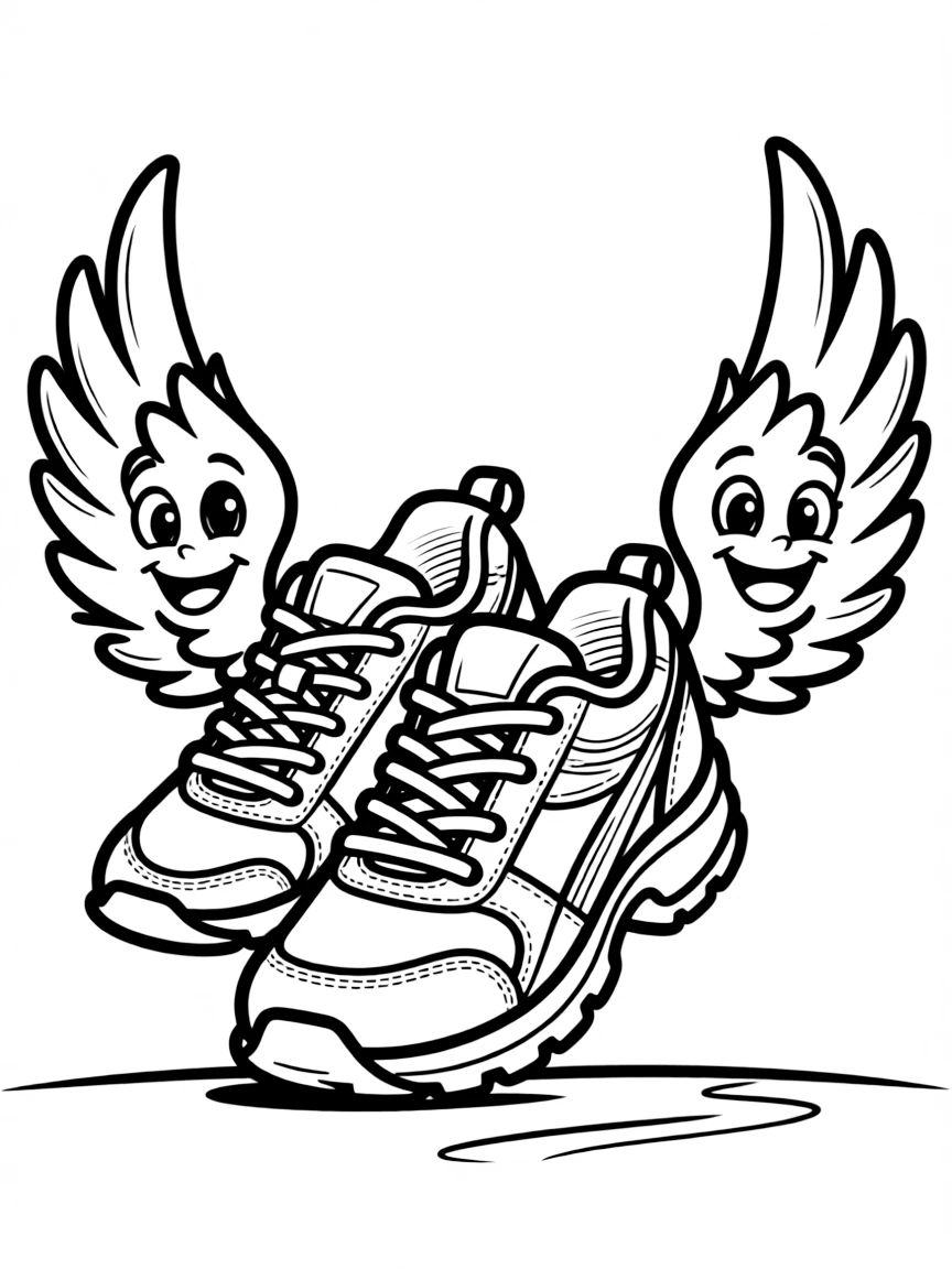 A race walker's shoes with happy wings.