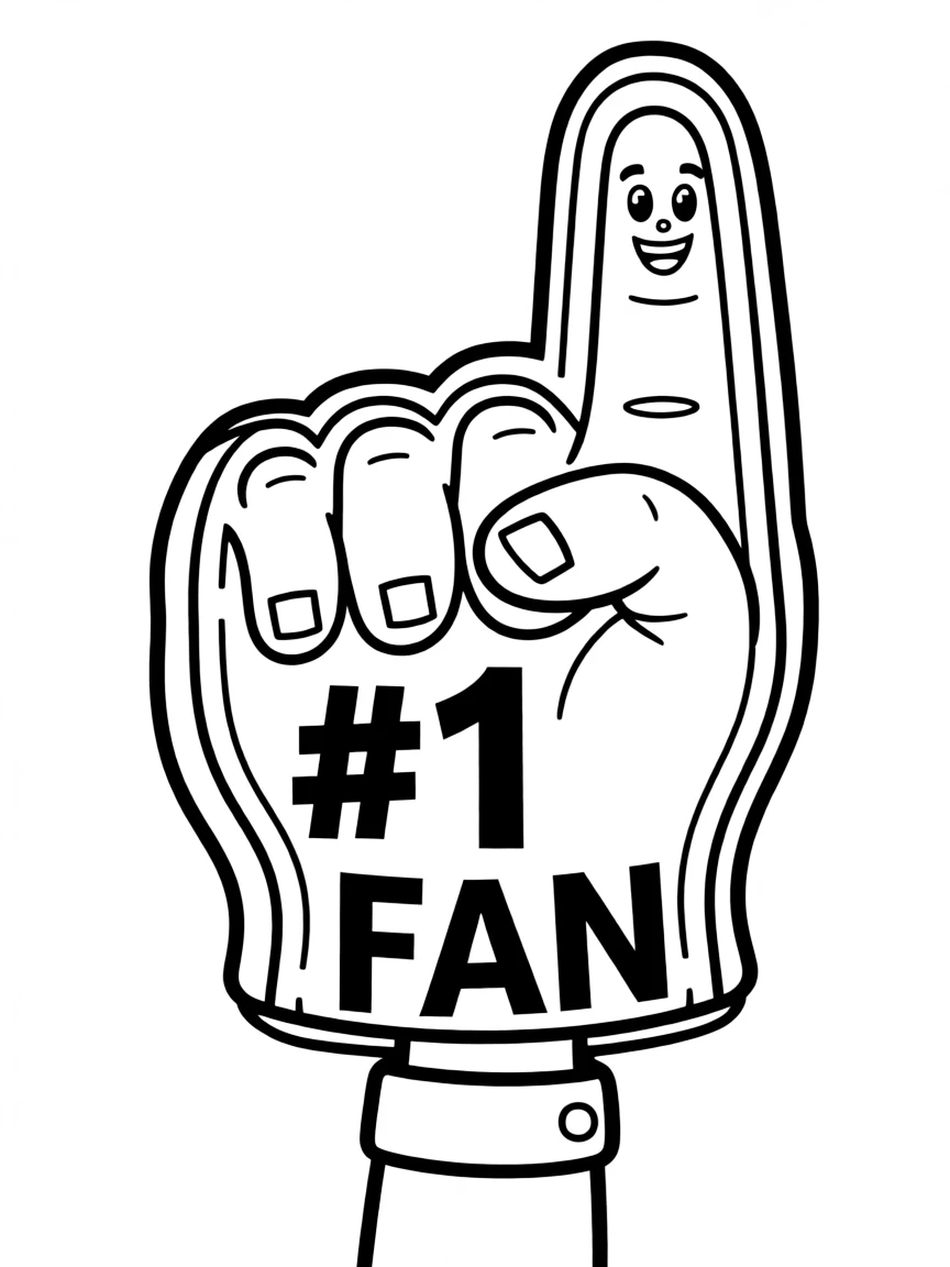 A sports fan's foam finger with a happy thumbs-up.