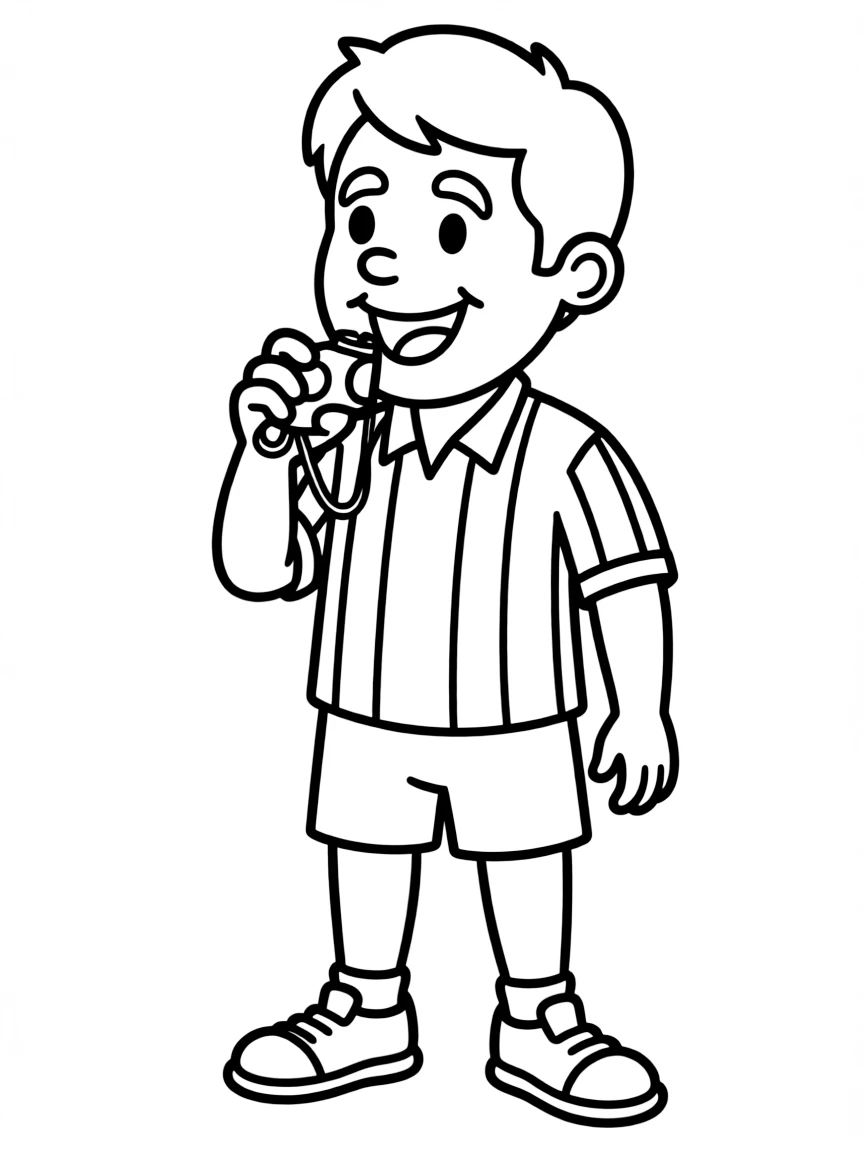 A referee's striped shirt with a happy whistle.