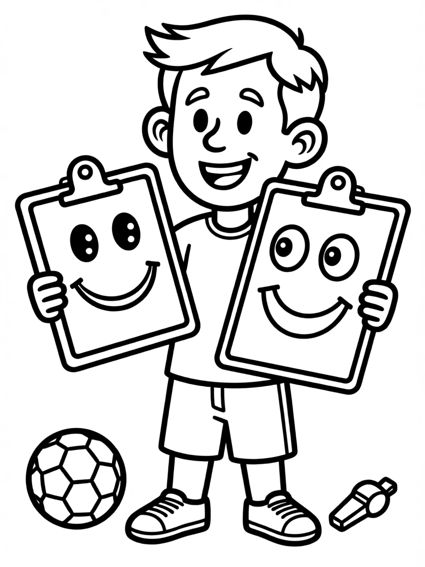 A coach's clipboard with a happy drawing.