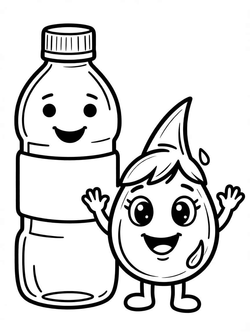 A water bottle with a happy droplet.