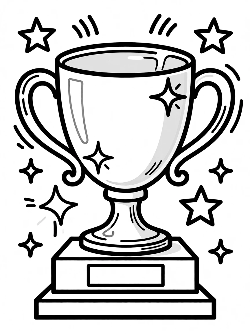A trophy with a happy shine.