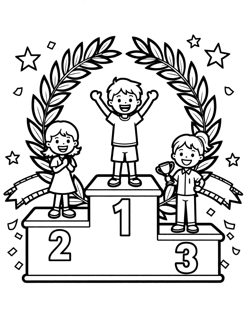 A winner's podium with happy steps.