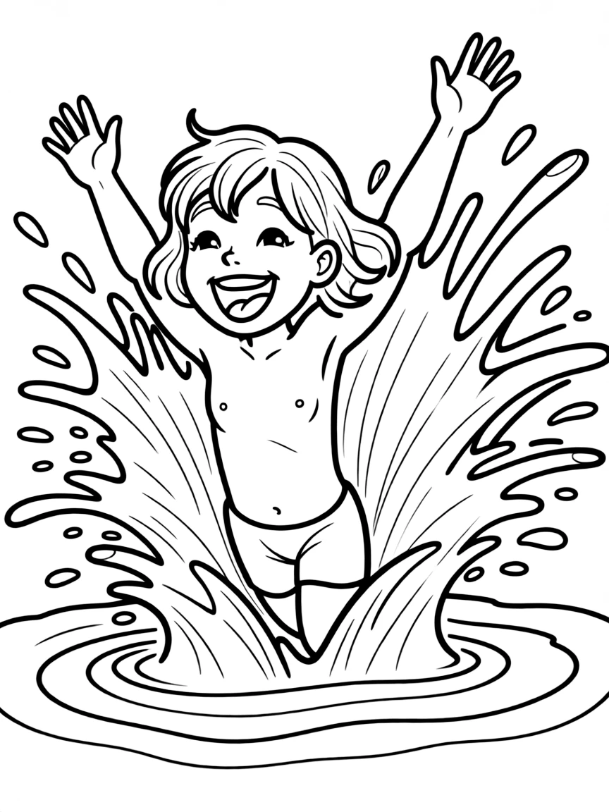 A swimmer making a huge splash, laughing.