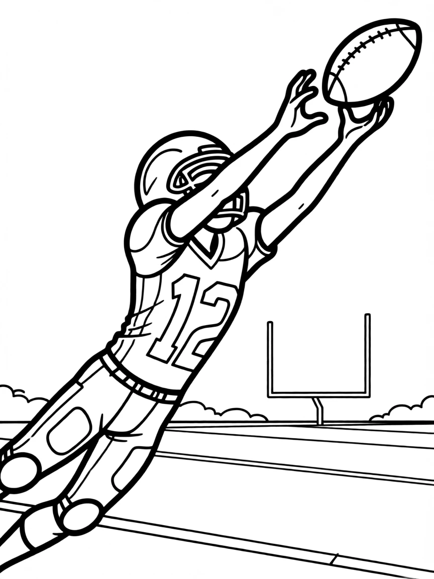 A football player making a spectacular dive to catch the ball.