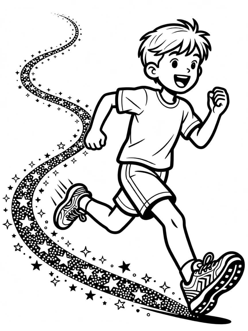A runner with super speedy shoes, leaving a trail of glitter.