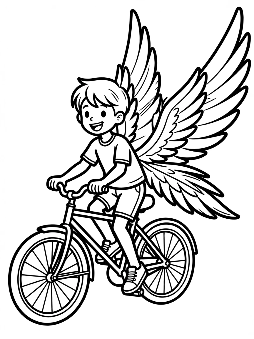 A cyclist with a bike that has wings.