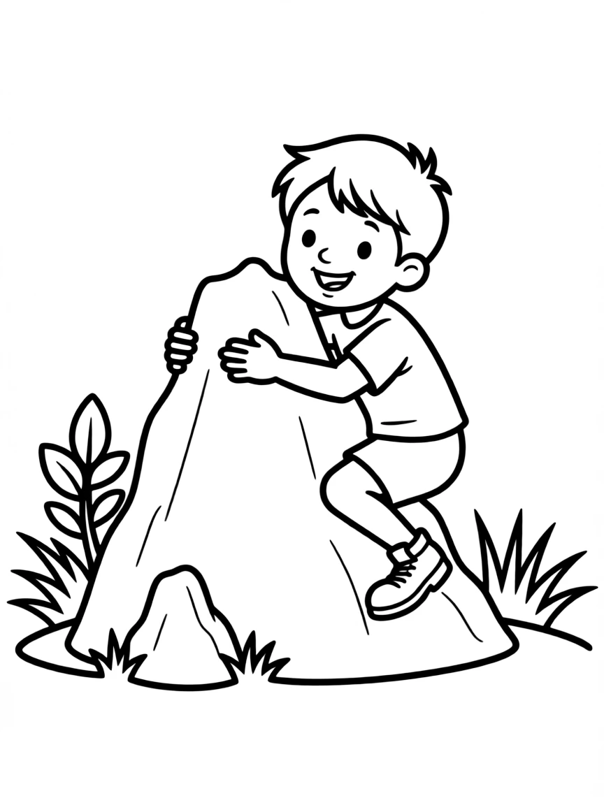 A rock climber hugging a tiny mountain.