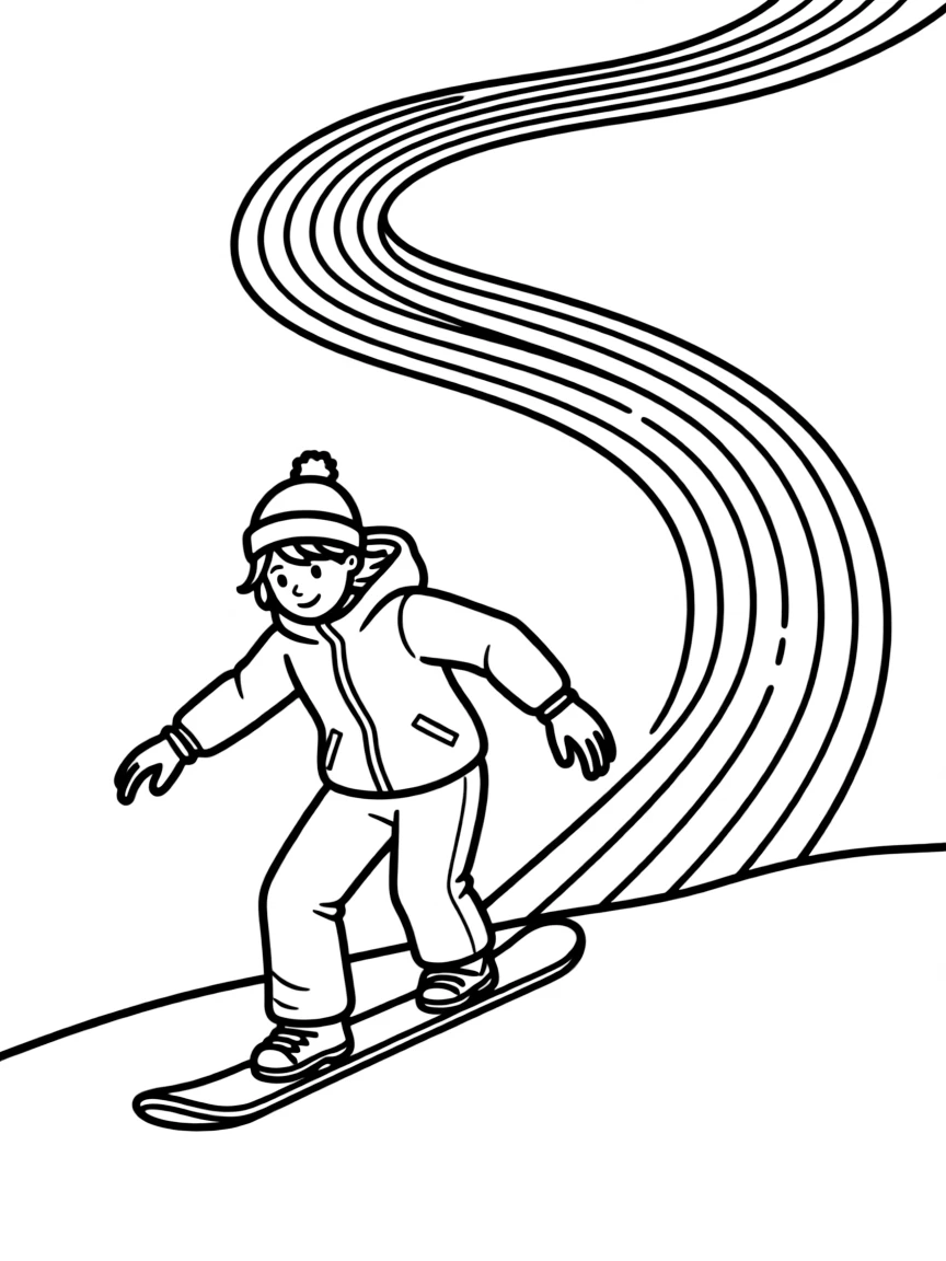 A snowboarder leaving a rainbow trail.