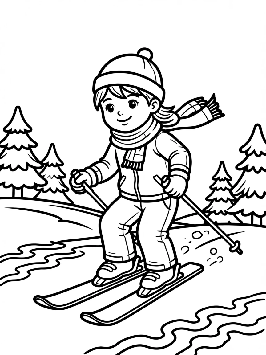 A skier leaving zig-zag patterns in the snow.