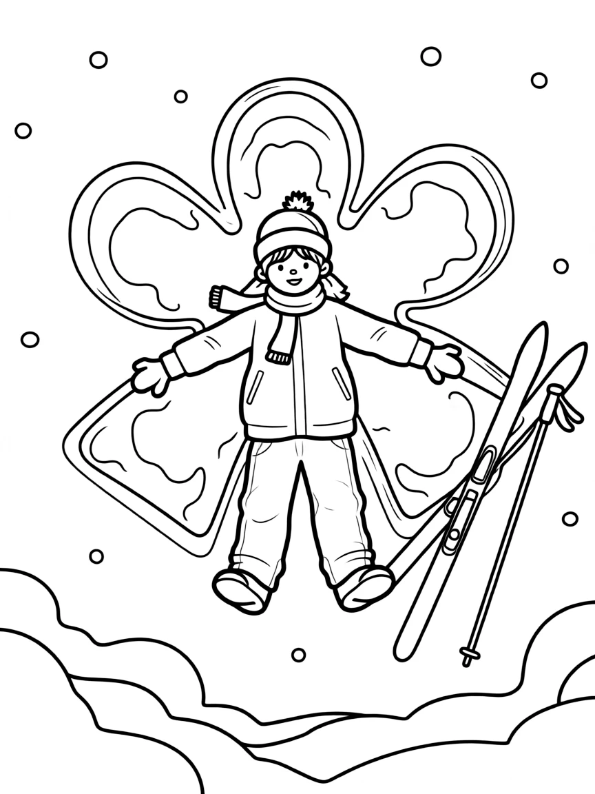 A cross-country skier making snow angels.