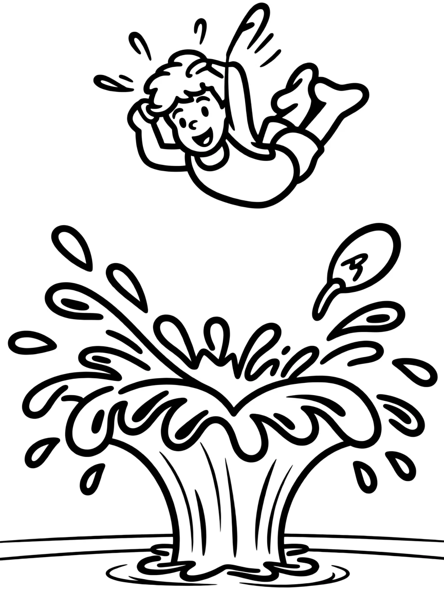A diver doing a cannonball that makes a huge, happy splash.