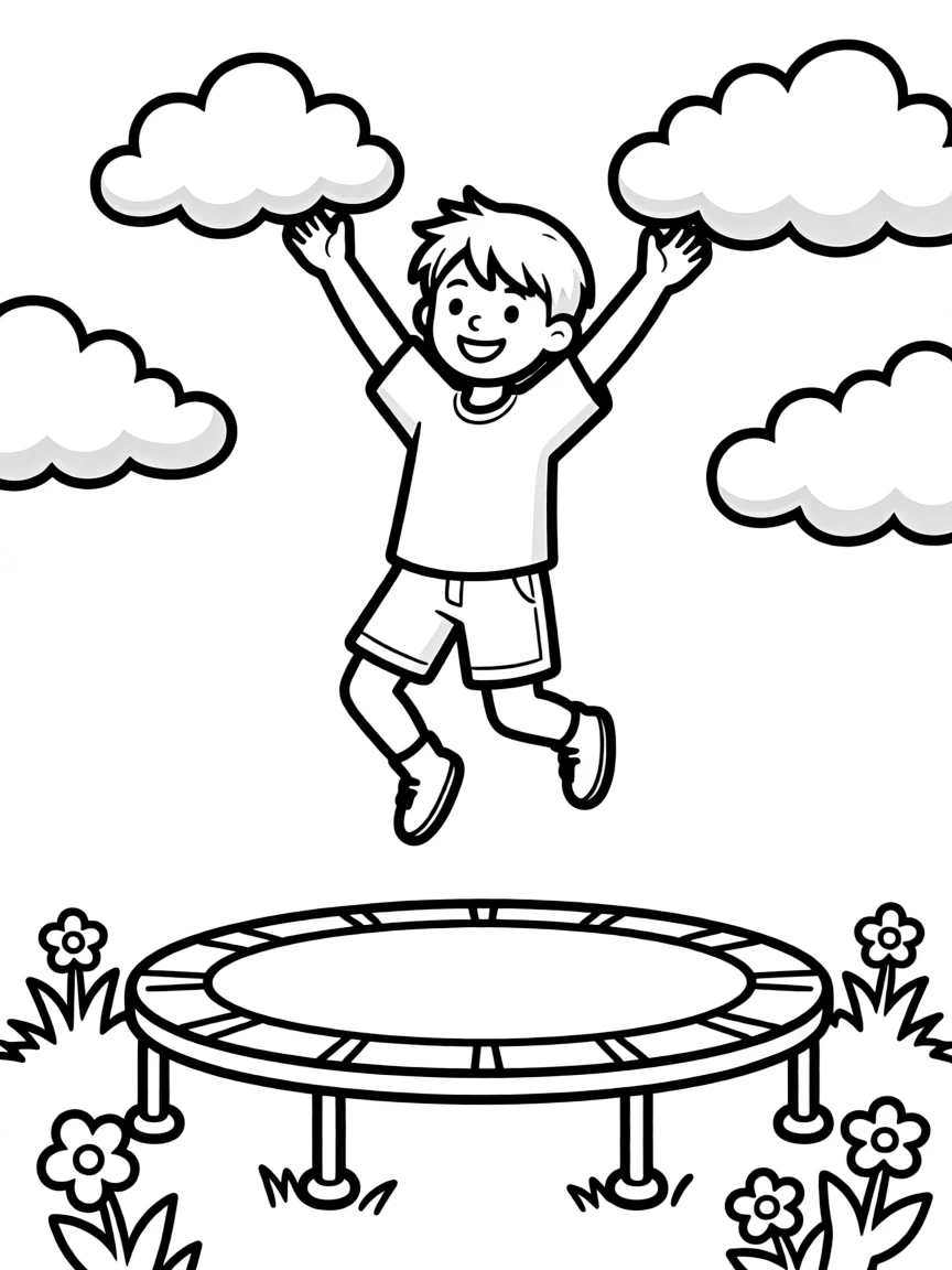 A trampolinist bouncing so high they touch the clouds.