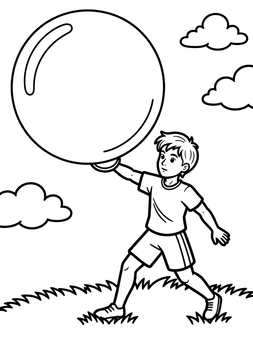 A shot putter throwing a giant bubble.