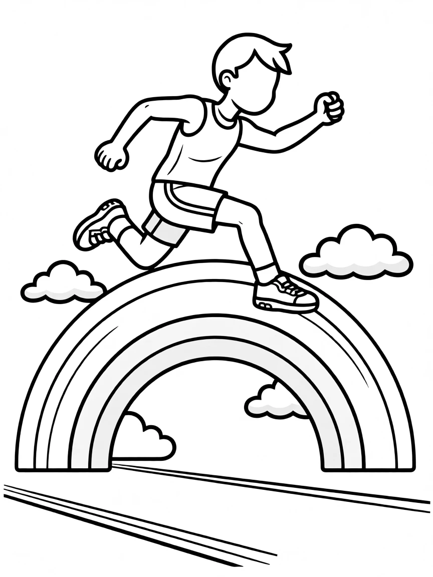 A long jumper leaping over a rainbow.