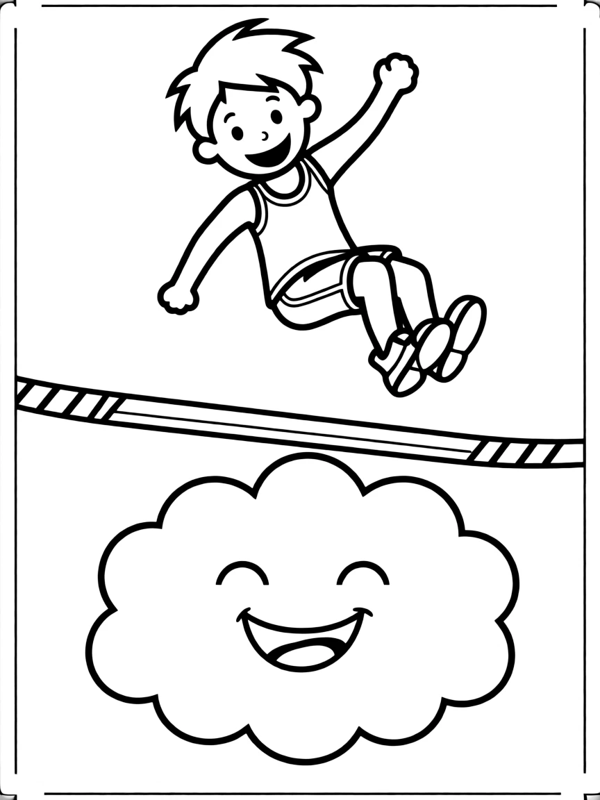 A high jumper jumping over a happy cloud.