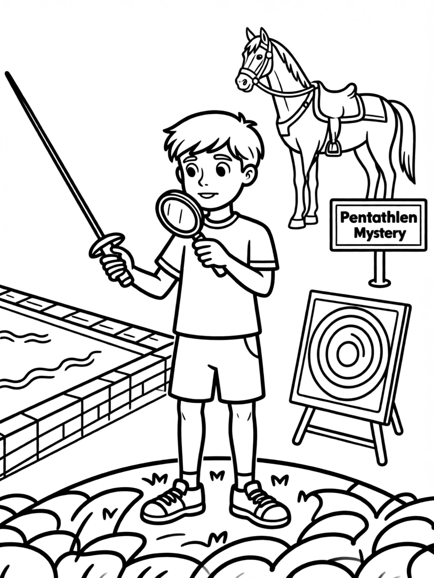 A modern pentathlete solving a mystery while competing.