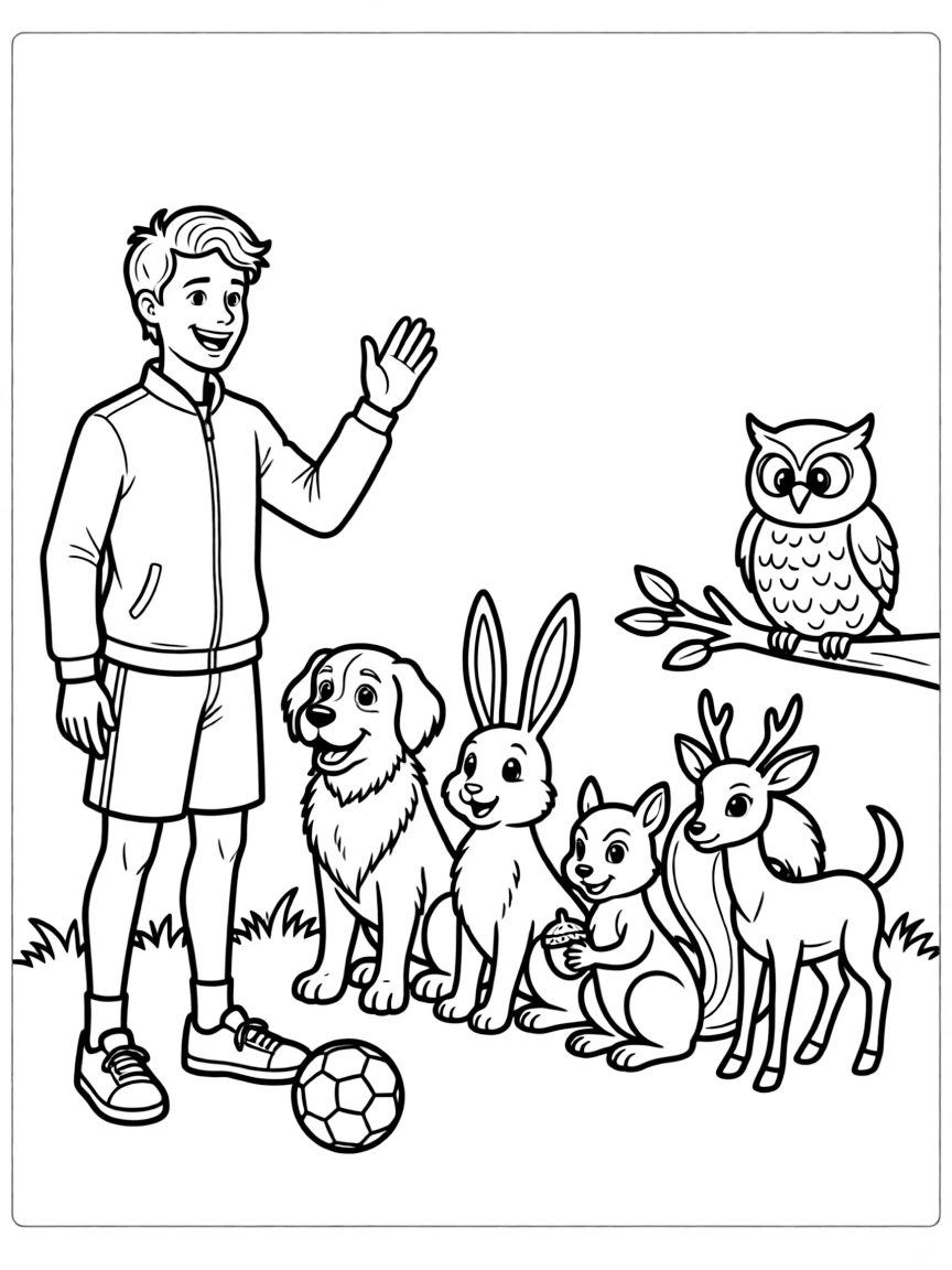 A coach giving a pep talk to a group of happy animals.