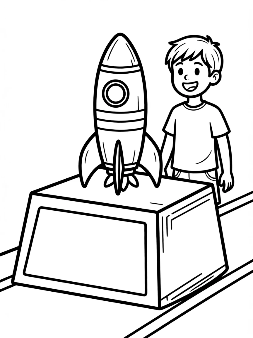 A starting block with a tiny rocket.
