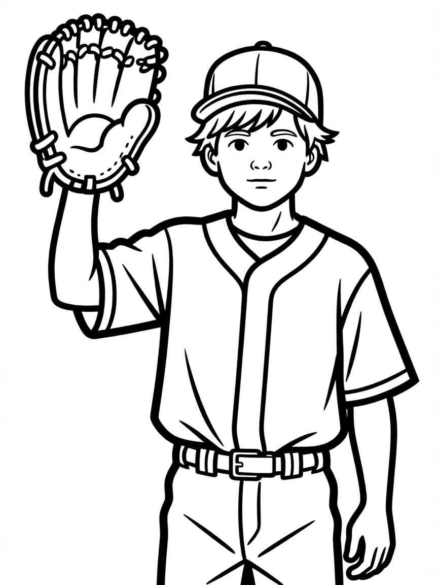 A baseball catcher wearing an oversized glove.