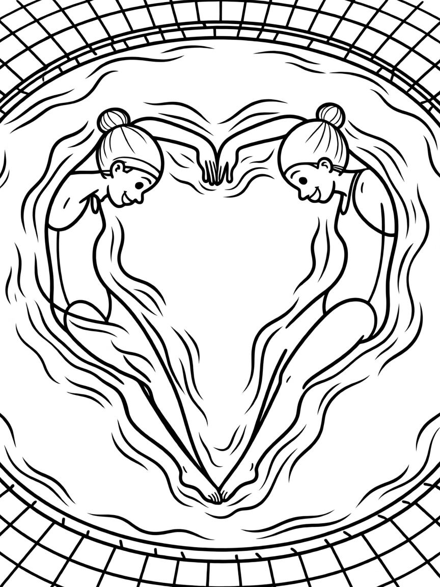 A synchronized swimmer creating a giant heart shape in the water.