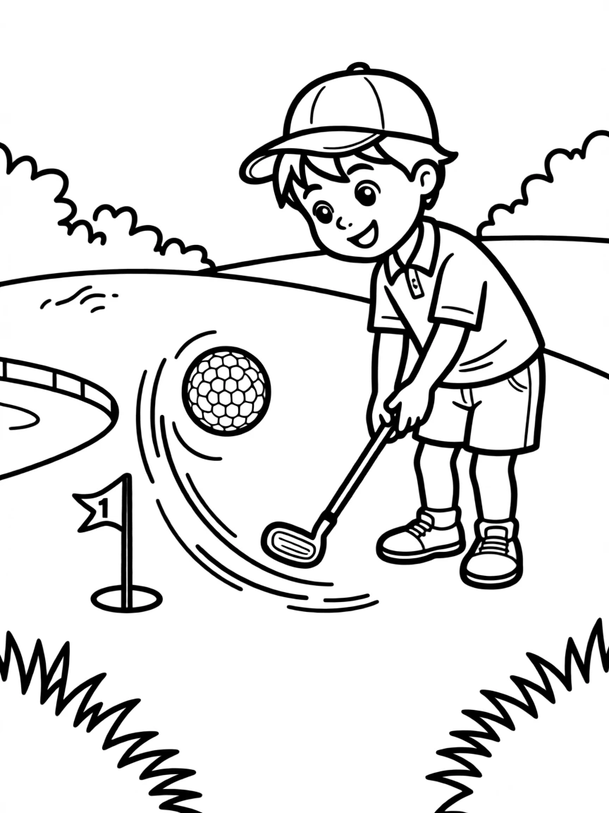A golfer putting a ball that magically flies into the hole.