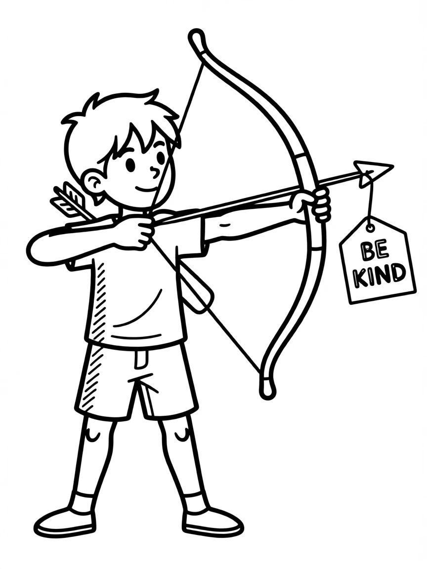 An archer shooting an arrow with a friendly message attached.