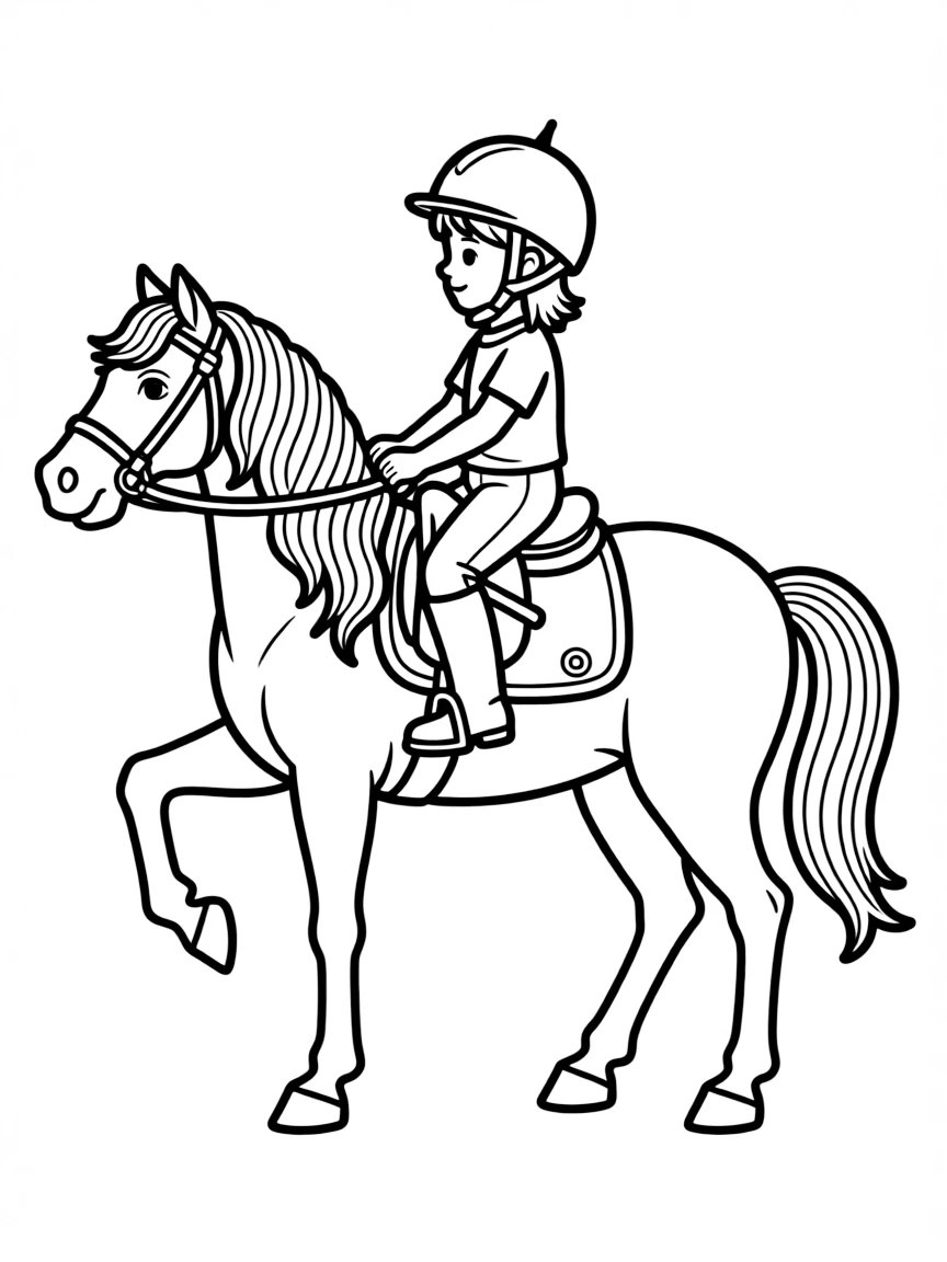 An equestrian riding a horse with a flowing, rainbow mane.