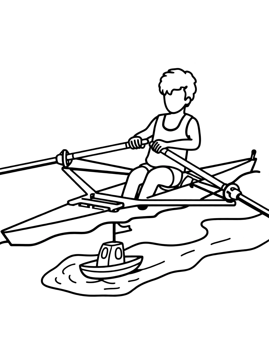 A rower racing against a tiny toy boat.