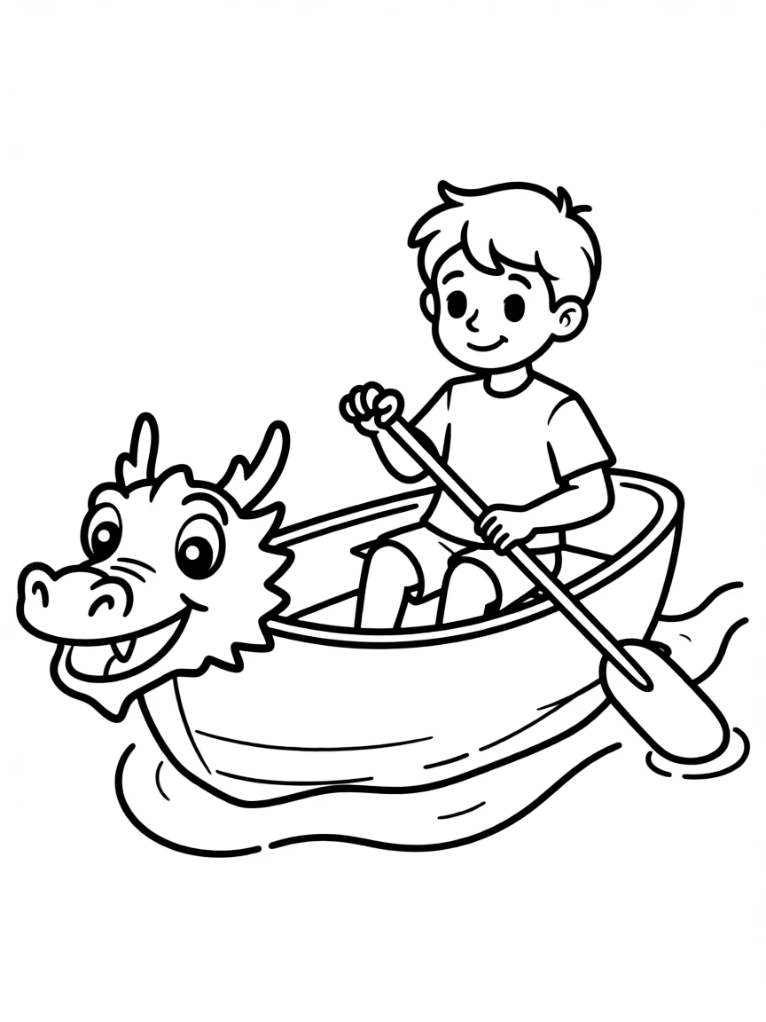 A rower in a boat with a happy dragon head.