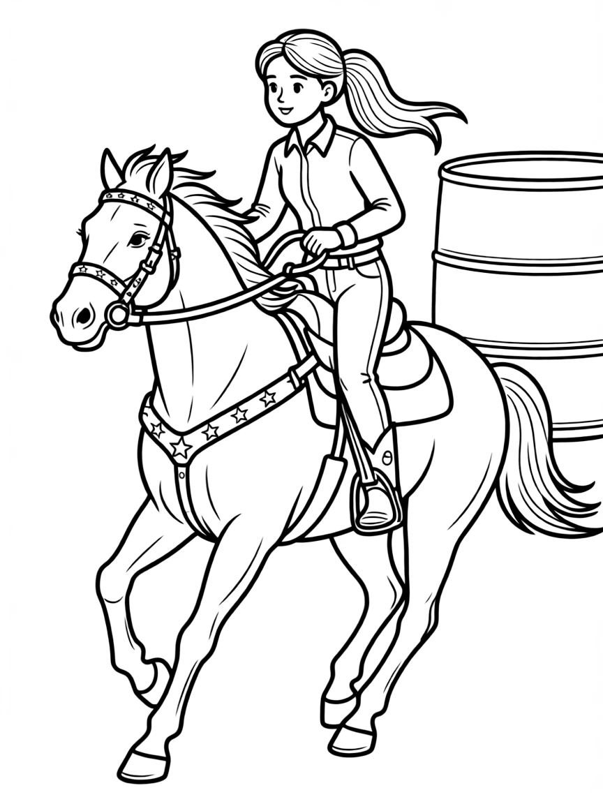 A barrel racer with a horse that has a sparkly bridle.