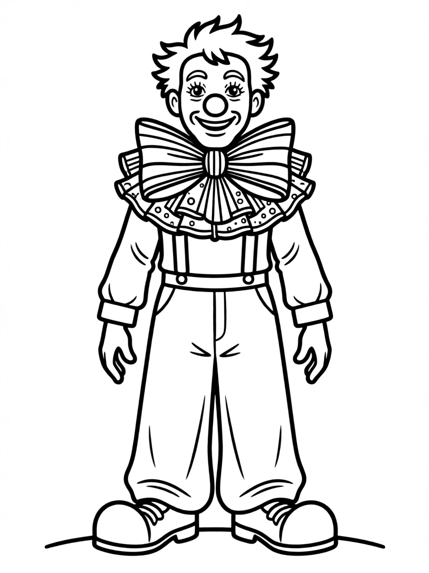 A rodeo clown with a giant, colorful bowtie.