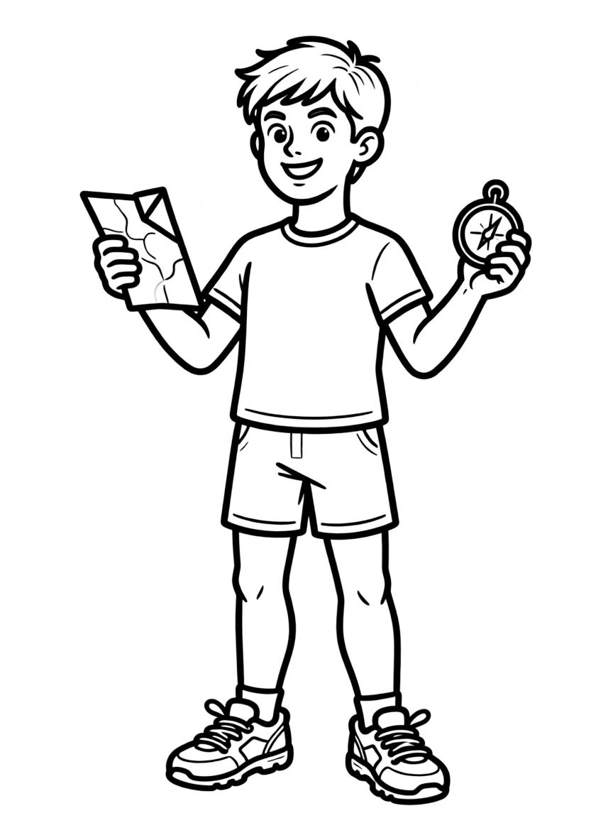 A modern pentathlete holding a tiny map and compass.