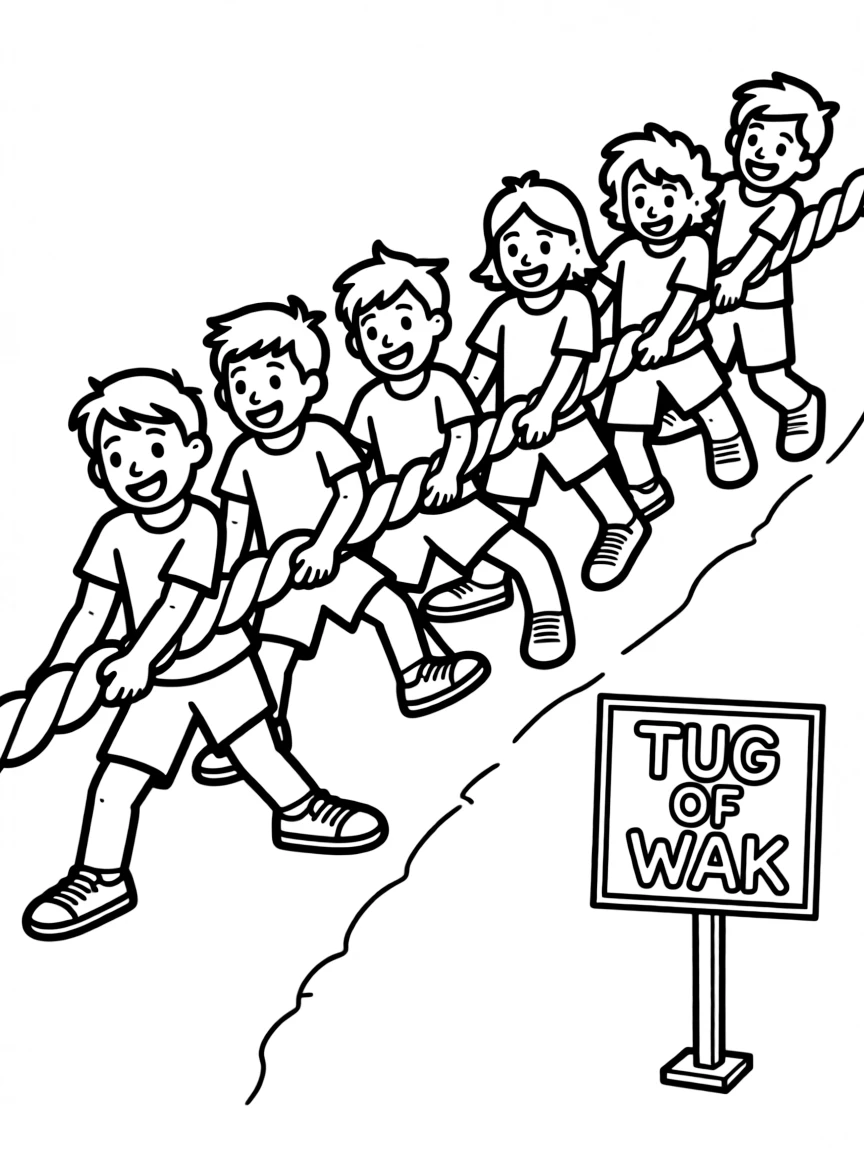 A tug-of-war team pulling on a licorice rope.