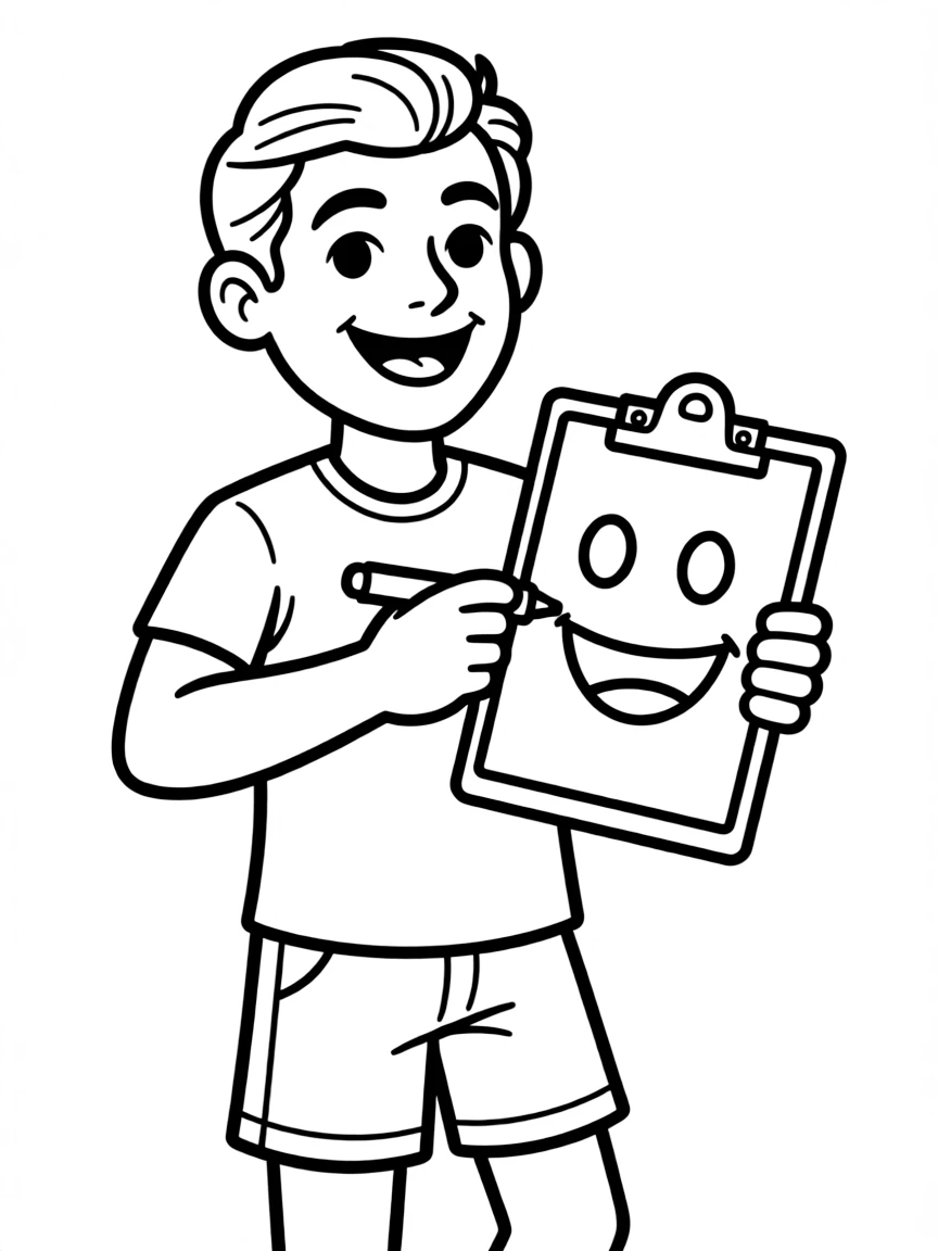 A coach drawing a happy face on their clipboard.