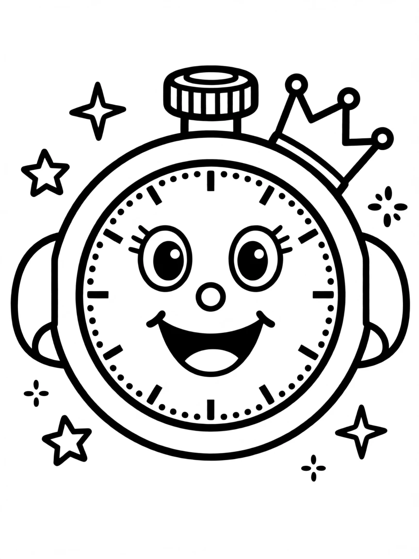 A stopwatch with a smiling face on its screen.