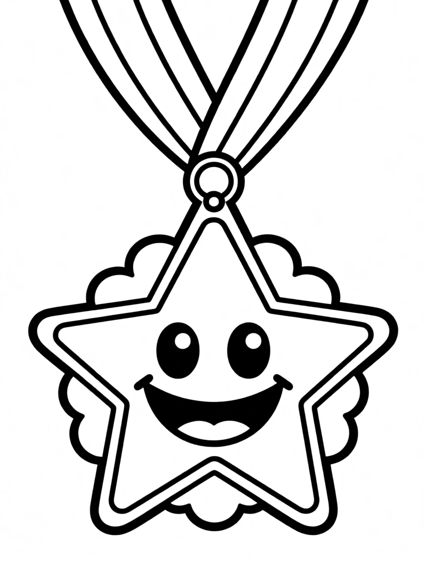 A medal shaped like a happy star.