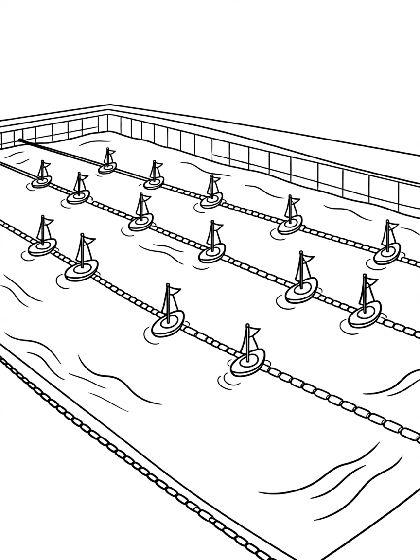 A swimming lane with floating toy boats.