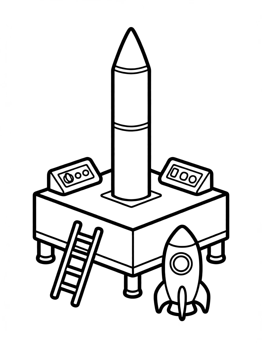 A starting block that looks like a tiny rocket launchpad.