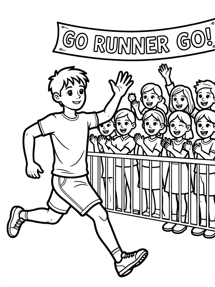 A runner waving to a cheering crowd.