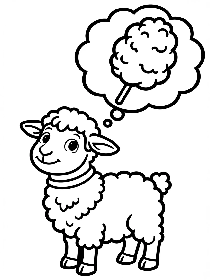 A sheep dreaming of fluffy cotton candy.