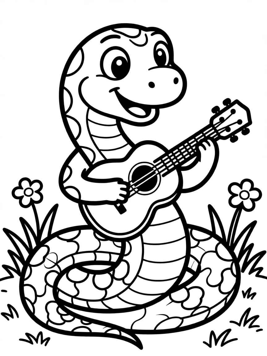 A snake playing a tiny guitar.