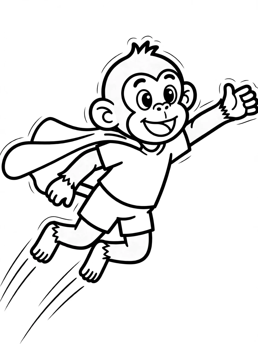 A monkey pretending to be a superhero, flying with a cape.