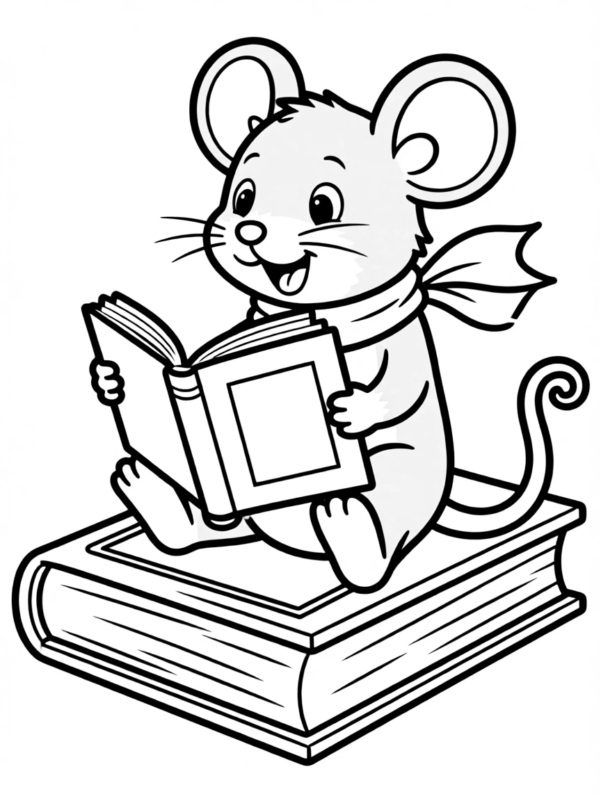 A rat sitting on a giant book, reading a story.