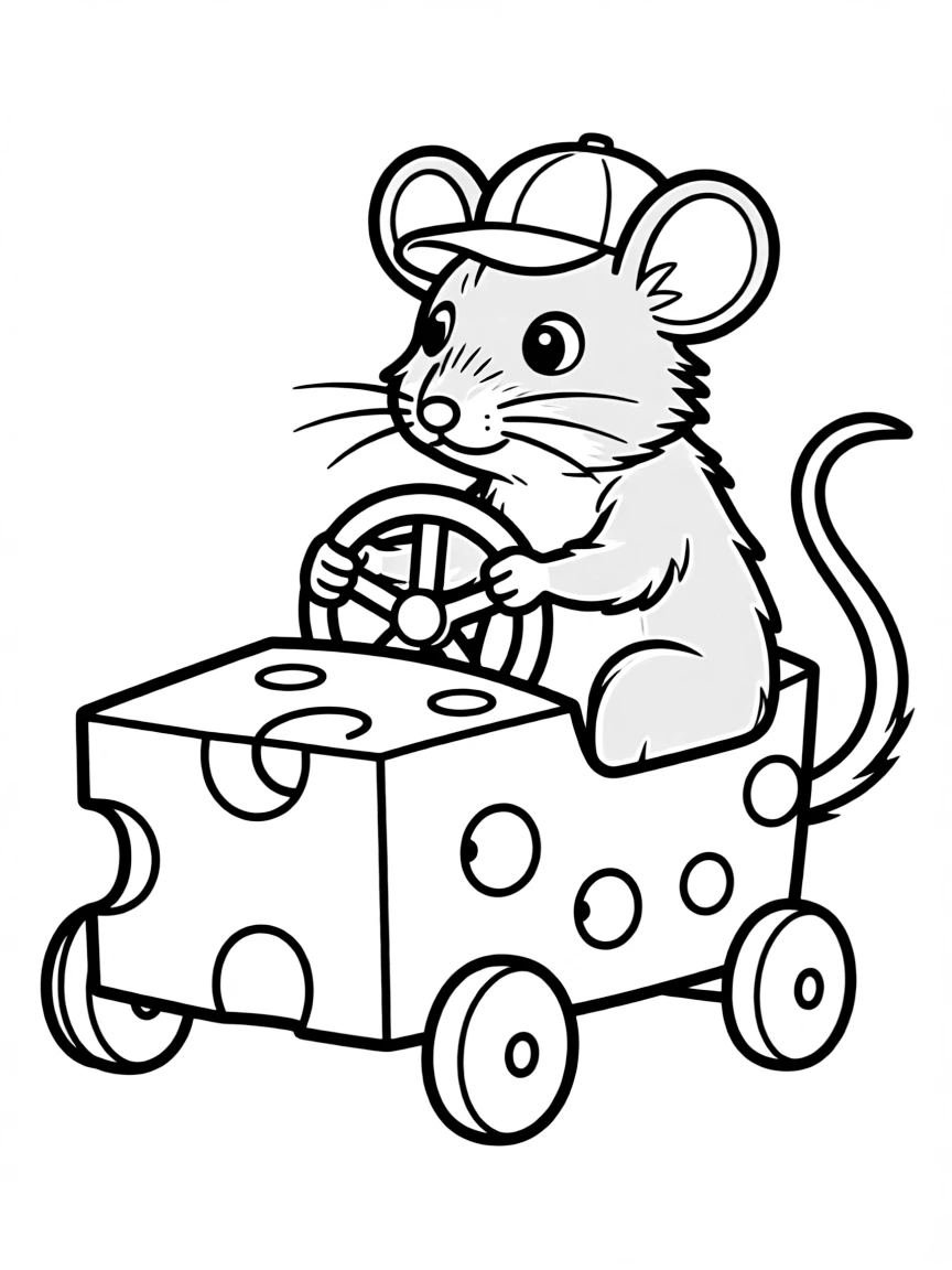 A rat driving a tiny car made of cheese.
